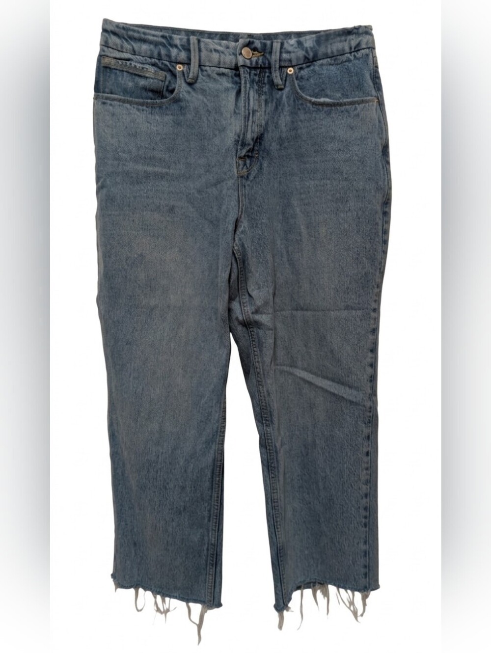 Good American High Rise Straight Leg Raw Frayed Hem Jeans Blue951 Size 8 29